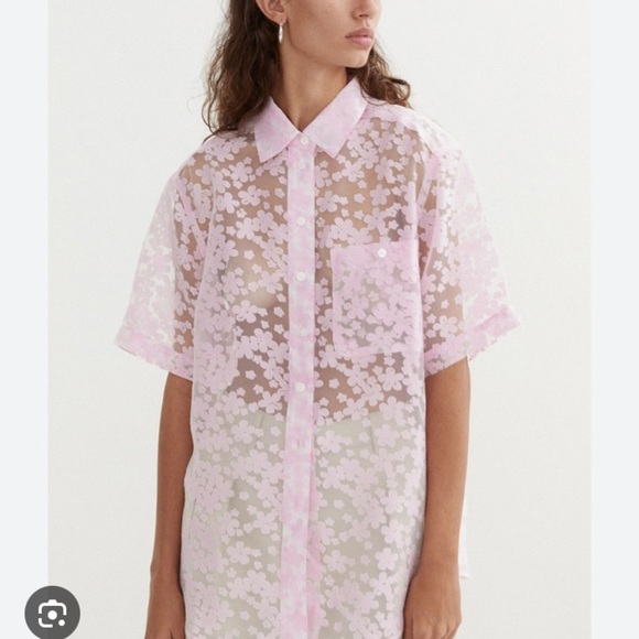 Blanca Astra Oversized Lace Short Sleeve Shirt Pale Pink 33881 - Picture 3 of 12